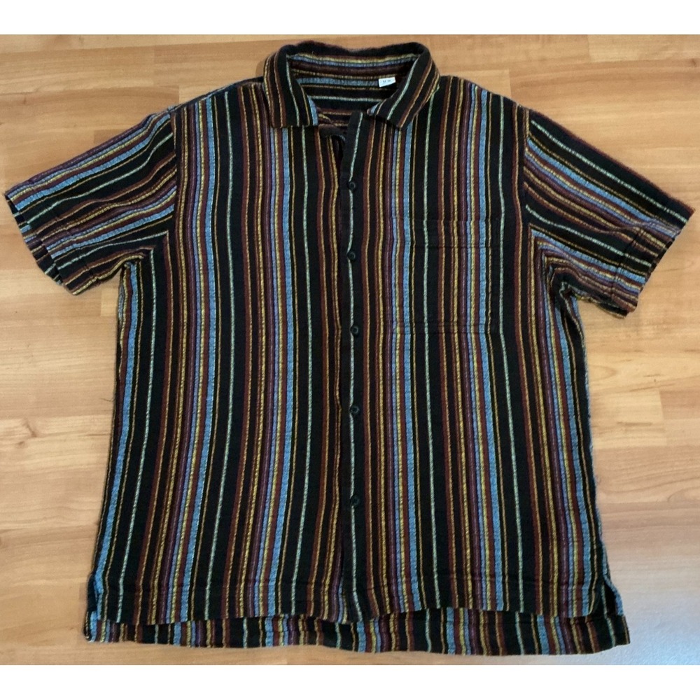 Urban Outfitters Mens Medium Striped Short Sleeve Button Shirt Retro Textured